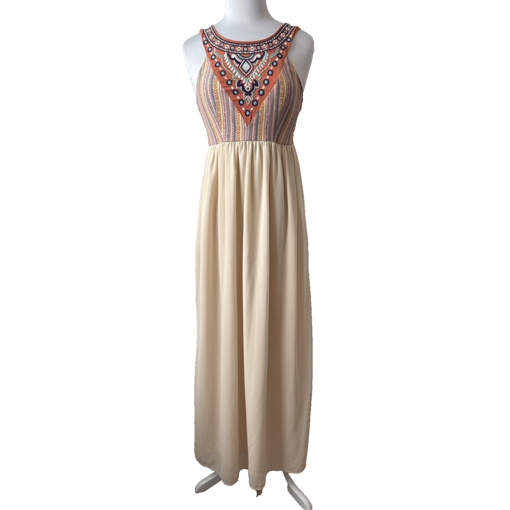 Flying Tomato‎ Embroidered Sunset Senorita Halter Maxi Dress Women's S Boho Chic